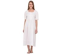White Cotton Short Sleeves Long Nightdress