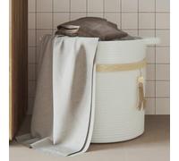 White Cotton Storage Basket, Diameter 38 x 36 cm, Foldable Fabric Basket with Handles, Versatile Organiser for Laundry, Toy, Blanket, Towel