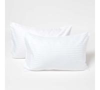 (White) Cotton Stripe Kids Pillowcases 40 x 60 cm 330 Thread Count, 2 Pack
