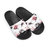 White Cow Poppy Flower Novelty Slide Sandals for Women, Comfotable Open Toe Non Slip Single Band Slide Sandals