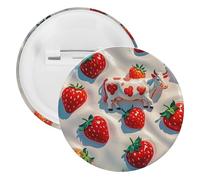 White Cow Strawberry Pattern Badge Metal Round Pins, Lightweight Brooch for Backpack, Fashion Button Pins Badge for Shirts, Jackets, Shawl Coat, Unisex, 5PCS, Tinplate, metal round pins