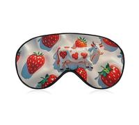 White Cow Strawberry Pattern Sleep Mask with Adjustable Strap, Breathable Sleep Masks for Women Men, Soft Eye Mask for Side Sleepers, Travel, Office Nap, Airplane & Blocking Light