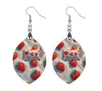 White Cow Strawberry Pattern Wooden Earrings for Women, Vintage Elegant Wood Jewelry, Lightweight Earrings for Wedding, Party, Everyday Jewelry Gift, Circular, Wood, wood
