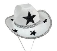 White Cowboy Hat For Girls With Stars And Sequins Decorations Rave Cowgirl Hat Birthday Party Costume Accessory Star Sequins Cowboy Cowgirl Costume For Women Adult Girls To Wear Western Party White