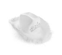 White Cowboy Hat with Fluffy Marabou Trim and Sparkling Tiara - Glam Fancy Dress Accessory for Hen Parties, Festivals, Rodeos, Themed Events and Girls’ Nights Out