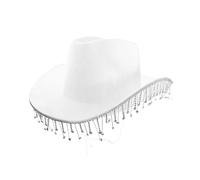 White Cowgirl Hat with Sparkling Diamantés - Stylish Western Fancy Dress Accessory for Hen Parties, Festivals, Rodeos, Themed Events, Nights Out and Photoshoots