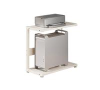 White CPU Stand with Lockable Castor Wheels Sturdy PC Trolley for Gaming Desk Double Shelf Office CPU Floor Stand Small PC Tower Holder Essential PC Accessories