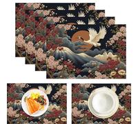 White Crane Cherry Blossom Snow Mountain Placemats Set of 4 Washable Table Placemat Japanese Style Wipeable Heat Resistant Place Mats Dining Table Mats for Restaurants Tables 45x30cm, Multi-Color