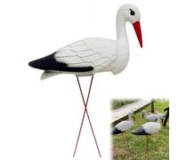 White Crane Garden Statue - 24" Large 3D Realistic Standing Stork Decoy with Metal Legs, Lifelike Heron Crane Bird Figurine, Weatherproof PE Artificial Bird Lawn Ornament,for Outdoor Yard,Patio Decor