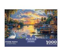 White Crane Puzzle 1000 Piece Challenging Family Activity Games River Boats Puzzles Challenge High Difficulty 100% Recycled Cardboard for Adults Teens 38x26cm/1000pcs
