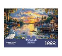 White Crane Puzzle 1000 Piece Challenging Family Activity Games River Boats Puzzles Have Fun Learning 100% Recycled Cardboard for Kids 70x50cm/1000pcs