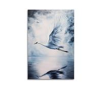 White Crane Wall Art, Heron Stork Flying Birds Hanging Paintings Poster, Dark Black Ocean Coastal Landscape Artwork, Elegant Wildlife Print for Bedroom Home Dec 08x12inch(20x30cm)