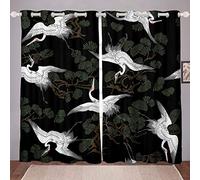White Cranes Curtains Japanese-Style Window Drapes For Kids Children Teens Exotic Animal Pine Tree Window Treatments Japanese Bird Window Curtain Green Black Bedroom Decor W66*L90