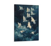White Cranes Wall Art Elegant Birds Flying in Midnight Sky Poster Living Room Office Tranquil Nature Print Bird Lovers Asian Aesthetic And Modern Home Decor Gift 20x30inch Frame