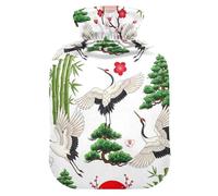 White Cranes Wings Hot Water Bottles with Soft Cover Feet Warmer with Soft Cover Hot Water Bag for Menstrual Cramps Medium