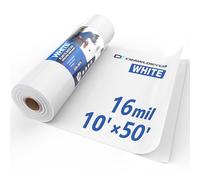 White Crawl Space Vapor Barrier, 16 Mil Vapor Barrier, 10' x 50', White Thick Plastic Sheeting, Heavy Duty Polyethylene Film, White Plastic Drop Cloth Covering for Crawlspace, Basement