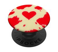 White Cream and Red Cow Print Aesthetic Cute Heart Cowgirl PopSockets Adhesive PopGrip