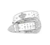 (white-crown, 115cm(45Inch)) Jasgood Rhinestone Studded Belt For Men Women, Western Leather Belt For Cowgirl Cowboy Vintage Bling