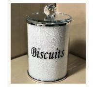White Crushed diamond Biscuit Jar Canister Silver Bling Sparkle Diamante