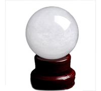 White Crystal Ball, Quartz Sphere on Wooden Display Stand Lucky FengShui Home Decor,4.7"(12cm)