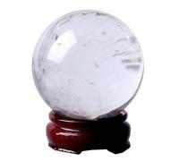 White Crystal Ball with Wooden Stand,Clear Quartz Crystal Sphere Decorative Sphere Fengshui Stone for Divination, 9cm/3.5in