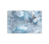 White Crystal Butterflies 6-Piece Printed Placemat Set | 12x18-Inch Insulated Tabletops | Ideal Home Decor to Elevate Everyday Dining