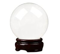 White Crystal Decor with Wooden Base, Clear Ball,Quartz Sphere Home Office Table Ornament for Birthday, Wedding Valentine's Gifts,4.7"(12cm)