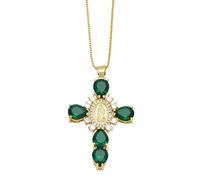 White Crystal Zircon Cross Necklace For Women Choker Charm Virgin Mary Pendant Box Chain Female Jewelry Collier Femme - Gold-color - 17.5 inch, Zinc, No Gemstone