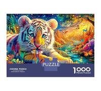 White Cub Licking Rainbow Liquid 1000-Piece Jigsaw Puzzle The Forest King Challenging & Brainteasing for All Ages 38x26cm/1000pcs