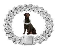 White Cuban Link Chain for Big Dogs, Bling Cats Necklace Metal Crystal Sparkly Diamond Rhinestone Puppy Chain Collars for Small Medium Large Pets Gilrs Female Boys,Silver White 20 inch