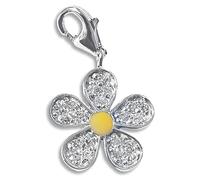 White Cubic Zirconia (CZ) Flower Sterling Silver Clip On Charm Pendant with Lobster Clasp for Women - Compatible with Thomas Sabo Charms Bracelet - Women's Clasp Charms. R6189