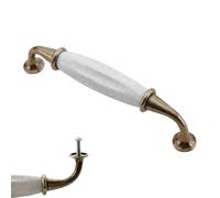 White Cupboard Handles Vintage, 2 Pack Furniture Pull Solid Ceramic | Plating Surface, Color: Bronze, Cabinet Pulls Hole Center: 96-128mm Kitchen Door Handles Drawer Pulls 128mm/5in