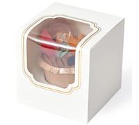 White Cupcake holders Single Gold Stamping with Insert Pastry Box 12 Pack