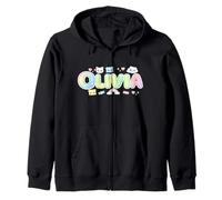 White cursive writing personalized name Olivia Zip Hoodie