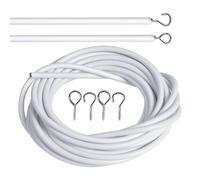 White Curtain Wire Kit With Hooks - 2M PVC Coated Hanging Cord Cable for Net, Shower, Window, and Door Curtains - Includes 2 Pairs of Screw Eyes and Hooks