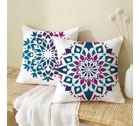 White Cushion Covers 35x35 cm 2 Pack, Geometry Cushions with Hidden Zip, Comfort Square Pillow Cases, Outdoor Waterproof Linen Cushion Covers, Decorative Pillows for Sofa, Living Room, Gift W-19