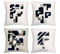 White Cushion Covers 35x35 cm Set of 4 Outdoor Cushions Waterproof Garden Cushions Linen Throw Pillow Covers Geometry Double Sided Printing for Indoor Sofa Outdoor Patio Balcony Fall Decor,Gifts M1559