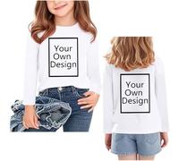 White Custom Front & Back Personalised T-Shirt for Girls Kids Customised Long Sleeve T Shirts Customized Print Tshirt Add Your Text Photo Image Design Funny Tees Birthday Shirts 14-15 Years