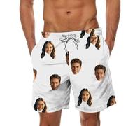 White Custom Men Swim Trunks with Face Personalized Beach Shorts Funny Printed Customised Your Own Design Hawaiian Board Shorts Summer Plus Size Lightweight Quick Dry Swimwear Swimming Costume