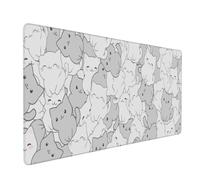 White Cute Cat Gaming Mouse Pad XL Cute Kittens Anime Desk Mat 35.4x15.7 Inch Kawaii Cats Desk Pad with Non-Slip Base Stitched Edge Extended Desk Mat Protector for Office Home Work Game