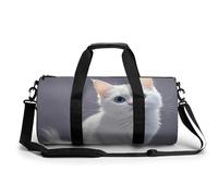 White Cute Cat Gym Bag for Men Women, Sturdy Oxford Cloth Travel Bags with Removable Shoulder Strap, Waterproof Duffel Bag for Fitness, Travel, Yoga