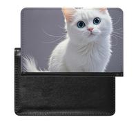 White Cute Cat Passport Holder with 3 Card Slots, Portable PU Leather Travel Wallet, Slim Protective Cover for Passport, ID, Credit Cards
