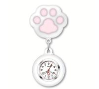 (White) Cute Cat Paw Nurse Watch Brooch With Clip Retractable Telescopic Nurse Doctor Paramedic Pocket Watch