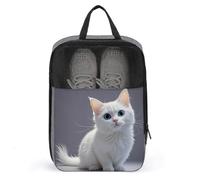 White Cute Cat Shoe Bag Waterproof & Breathable Shoe Pouch for Travel, Portable Carry Case for Sports Sneakers, Gym, Vacation