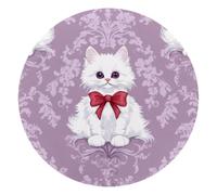 White Cute Cats with Red Bows on Light Violet Background Round Mouse Pad, Mousepad with Non-Slip Rubber Base, Computer Gaming Pads for Wireless Mouse, Easy Gliding
