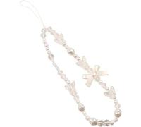 White Cute Cell Phone Charms,Creative Bows Pearl Beaded Phone Lanyard Wrist Strap,Wallet Decoration Pendant Cell Phone Charms Beaded Phone Strap Charms Anti-Lost Chain Keyring Charms Camera,Décor