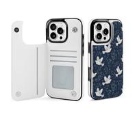 White Cute Doves Pattern Phone Case Compatible with iPhone 16/16 Plus/16 Pro/16 Pro Max/ 16 E/16 SE4 Flip Protective Cover with Card Holder