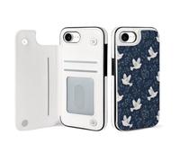 White Cute Doves Pattern Phone Case Compatible with iPhone 16/16 Plus/16 Pro/16 Pro Max/ 16 E/16 SE4 Flip Protective Cover with Card Holder