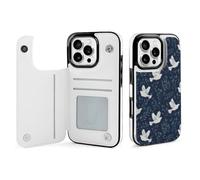 White Cute Doves Pattern Phone Case Compatible with iPhone 16/16 Plus/16 Pro/16 Pro Max/ 16 E/16 SE4 Flip Protective Cover with Card Holder