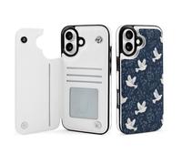White Cute Doves Pattern Phone Case Compatible with iPhone 16/16 Plus/16 Pro/16 Pro Max/ 16 E/16 SE4 Flip Protective Cover with Card Holder